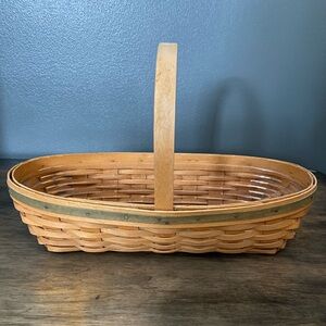 Longaberger Woven 12” Green Stripe Basket w/Handle and Insert